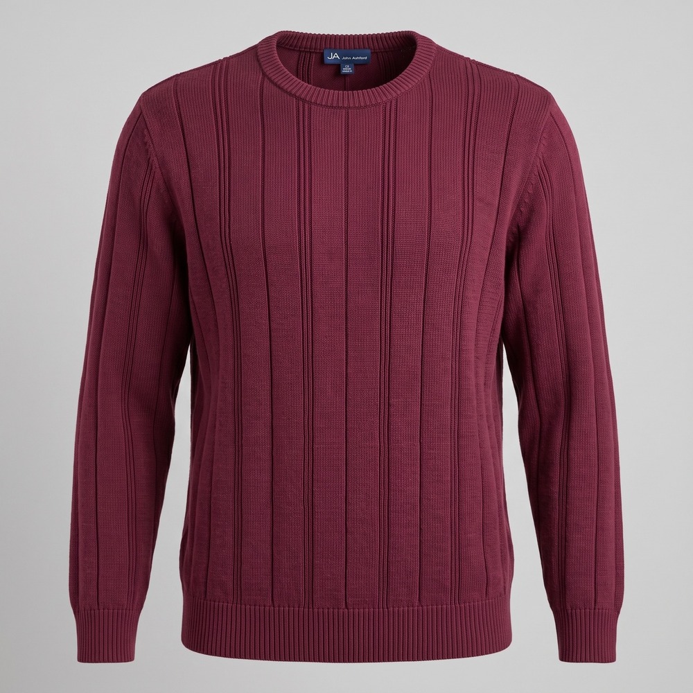 John Ashford Mens 3XL Burgundy Ribbed Cotton Crew Neck Long Sleeve Sweater